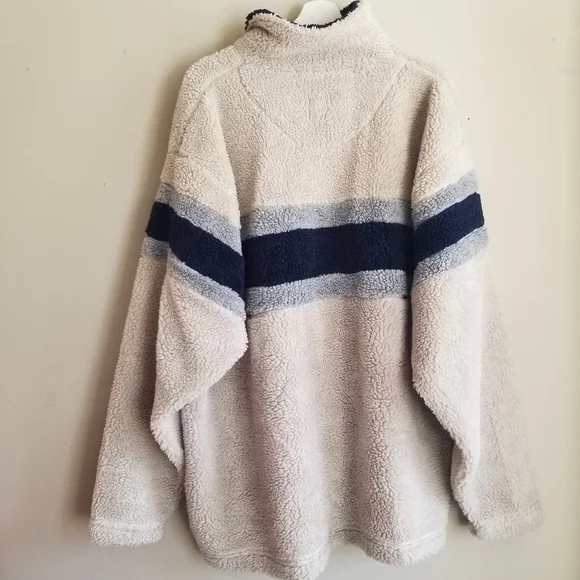 Vintage Blue Sierra Pullover Quarter Zip Fleece Colourblock  Stripe Sweater XL - Picture 5 of 8